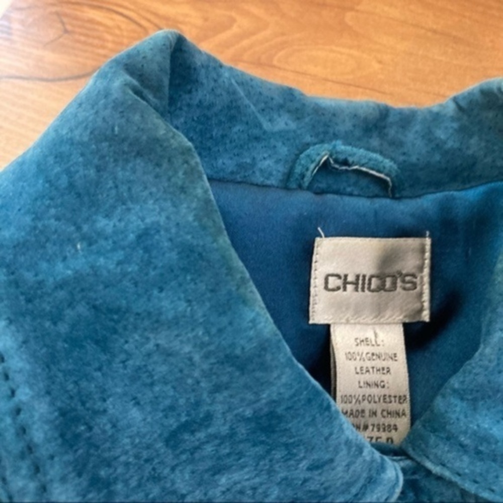 Chico's Teal Suede Leather Cropped Jacket Blazer Size 0 - Picture 9 of 12